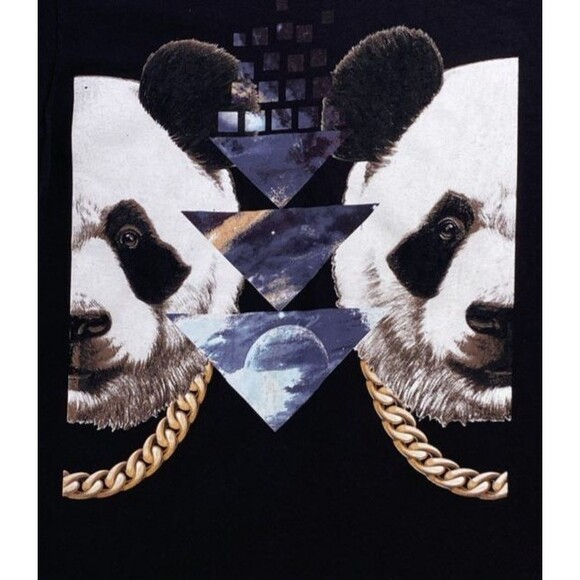 Split Panda Animal T-Shirt Black Size Medium Street Urban Graphic Indie - Picture 1 of 6